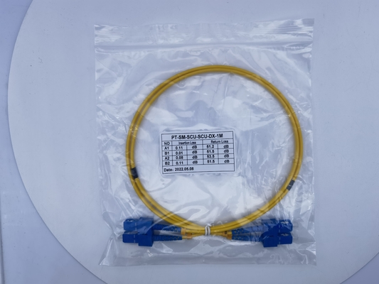 10m Sc UPC στο ντούμπλεξ 3.0mm OFNR 9/125 σκοινιού μπαλωμάτων Sc UPC ενιαίος τρόπος